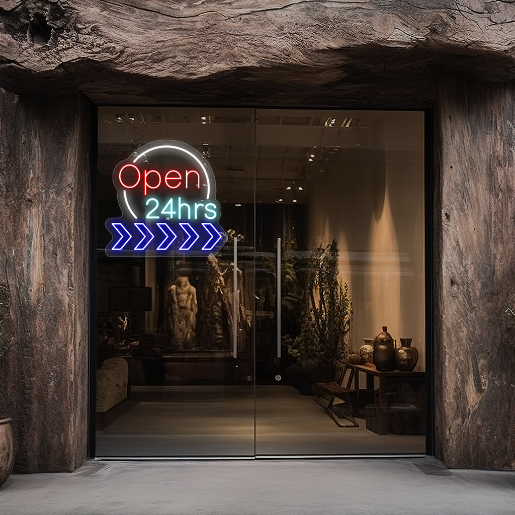 Open 24 Hrs Animated LED Neon Sign