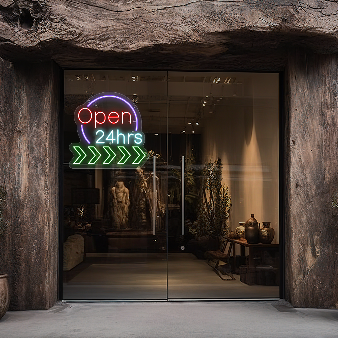 Open 24 Hrs Animated LED Neon Sign