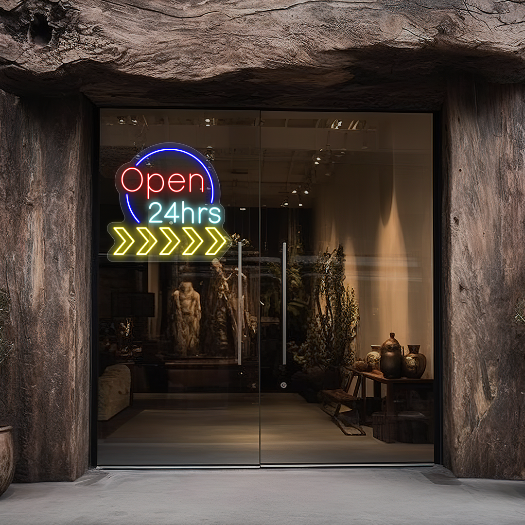 Open 24 Hrs Animated LED Neon Sign