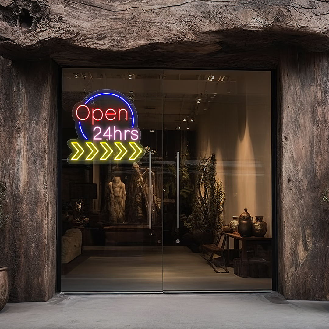 Open 24 Hrs Animated LED Neon Sign