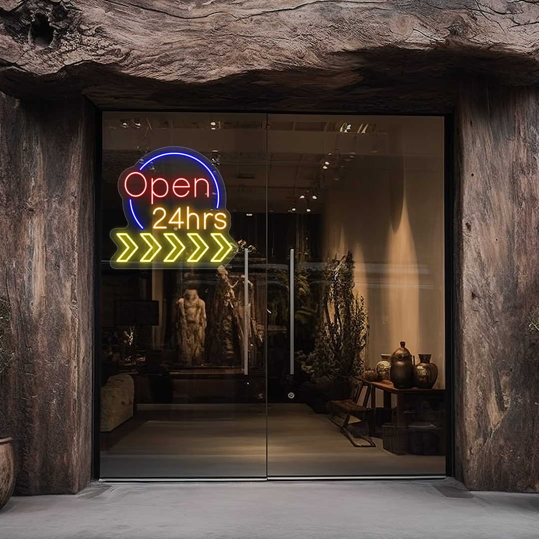 Open 24 Hrs Animated LED Neon Sign