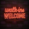 Red Script Walk-Ins Welcome LED Neon Sign - Elegant Typography - Decorative Border - Bright Red Light
