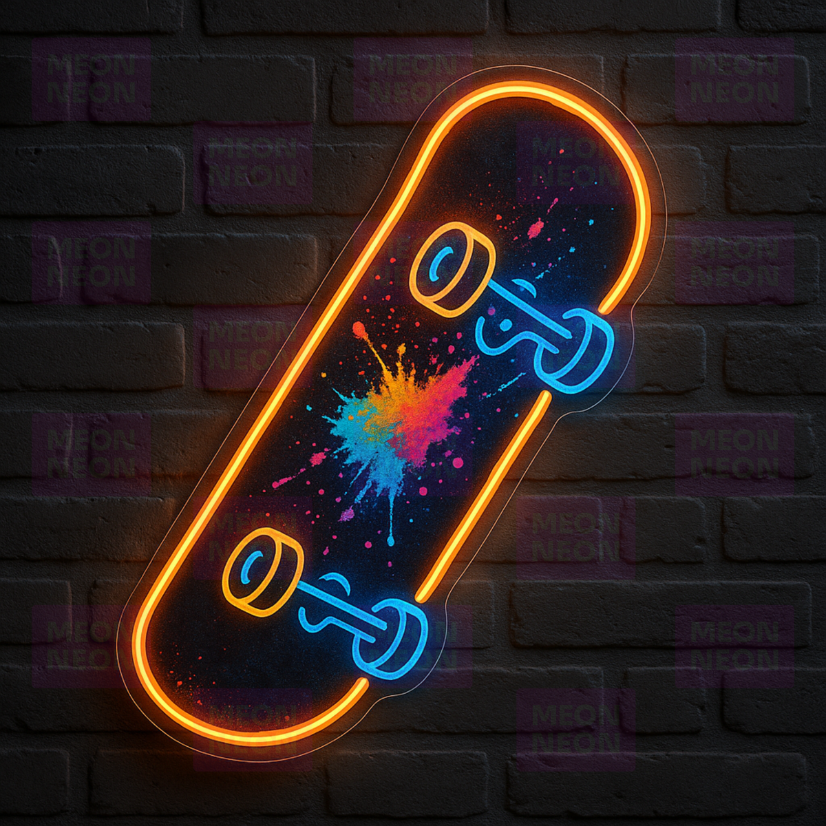 Retro Skateboard LED Neon Sign - Cosmic Graffiti - Paint Splatter - Orange Blue Multi-Color