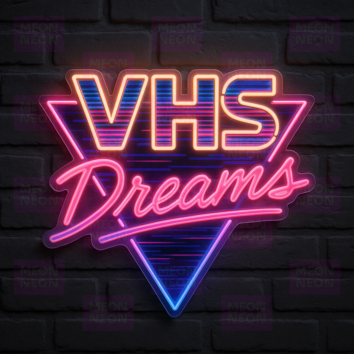 VHS Dreams LED Neon Sign - Retro Technology Synthwave - Triangle Frame - Pink Purple Blue Gradient