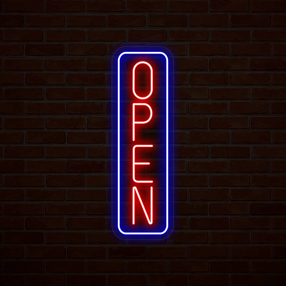 Vertical Open Multicolor Neon Sign
