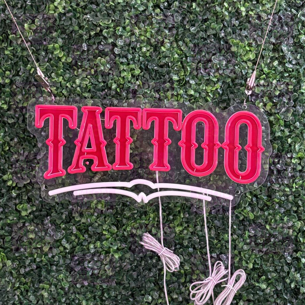 Vintage Banner TATTOO LED Neon Sign - Retro Style - Classic Banner Design - Red & Orange Light