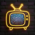 Vintage TV LED Neon Sign - Retro Television - Static Screen Effect - Yellow Frame & Blue Static