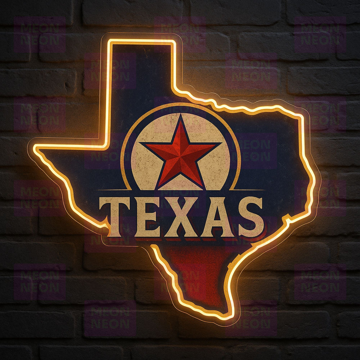 Vintage Texas Retro Star Badge Neon Sign