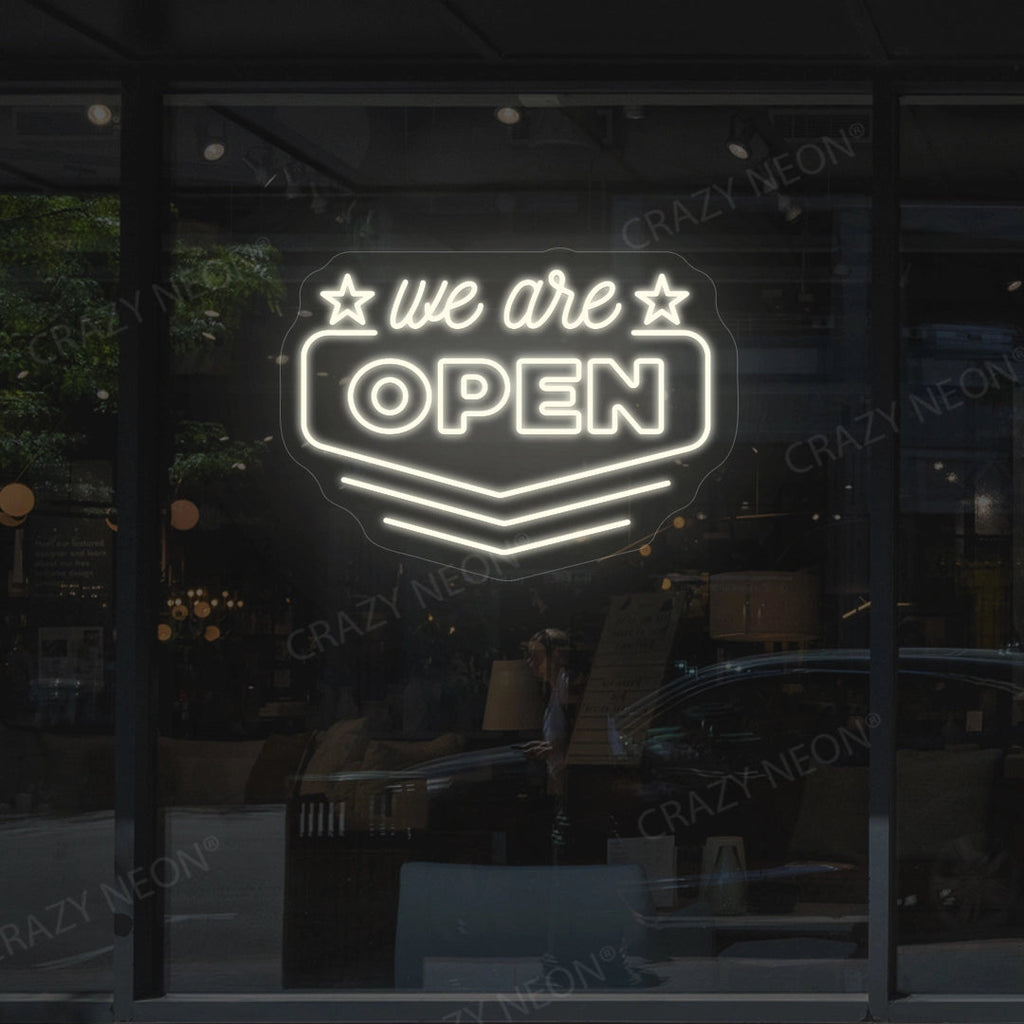 We Are Open Downward Arrow LED Neon Sign