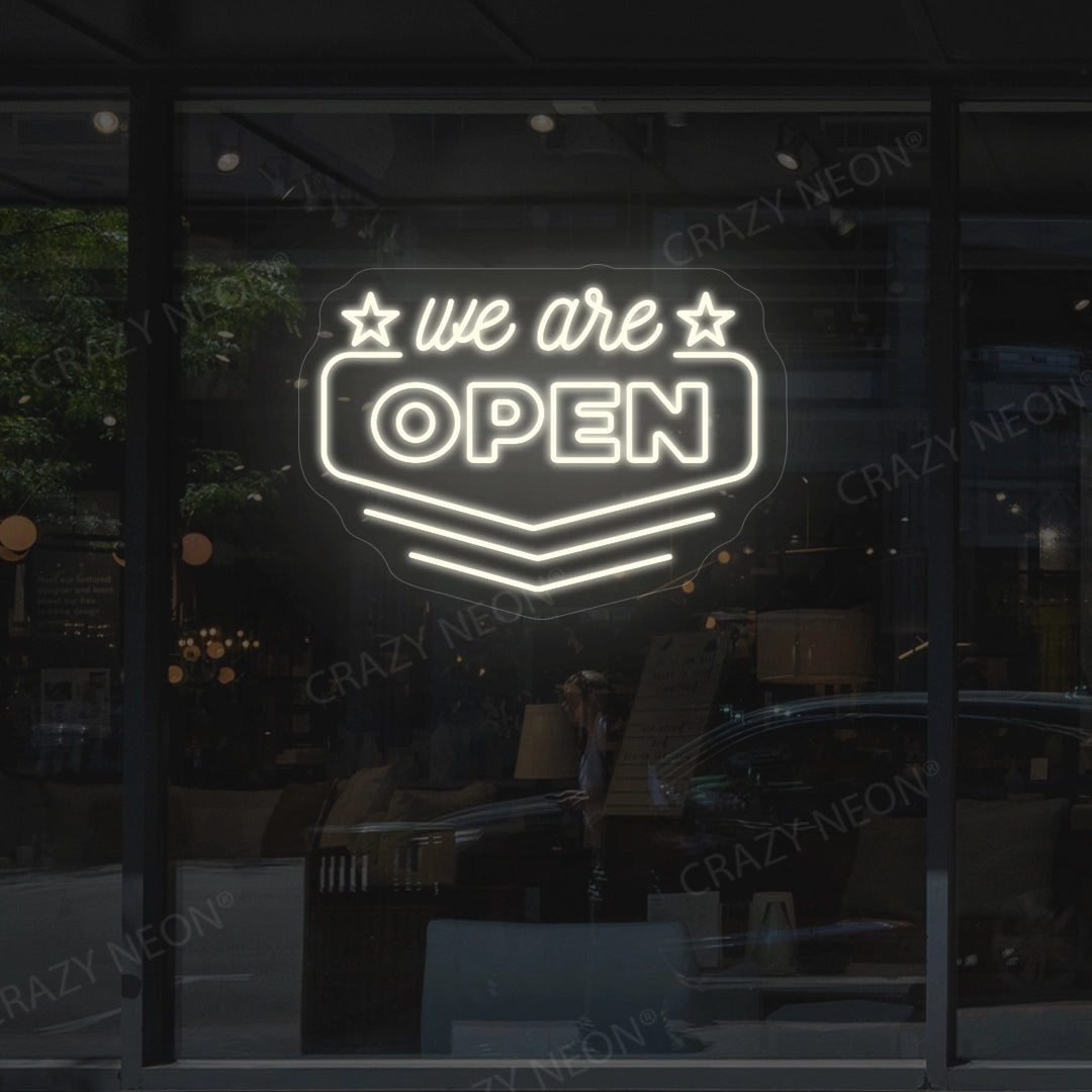 We Are Open Downward Arrow LED Neon Sign