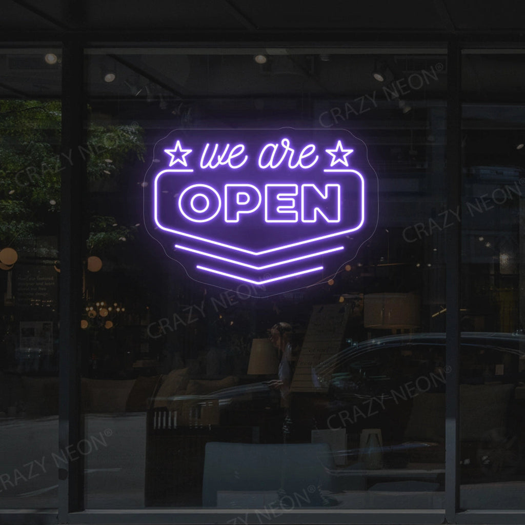 We Are Open Downward Arrow LED Neon Sign