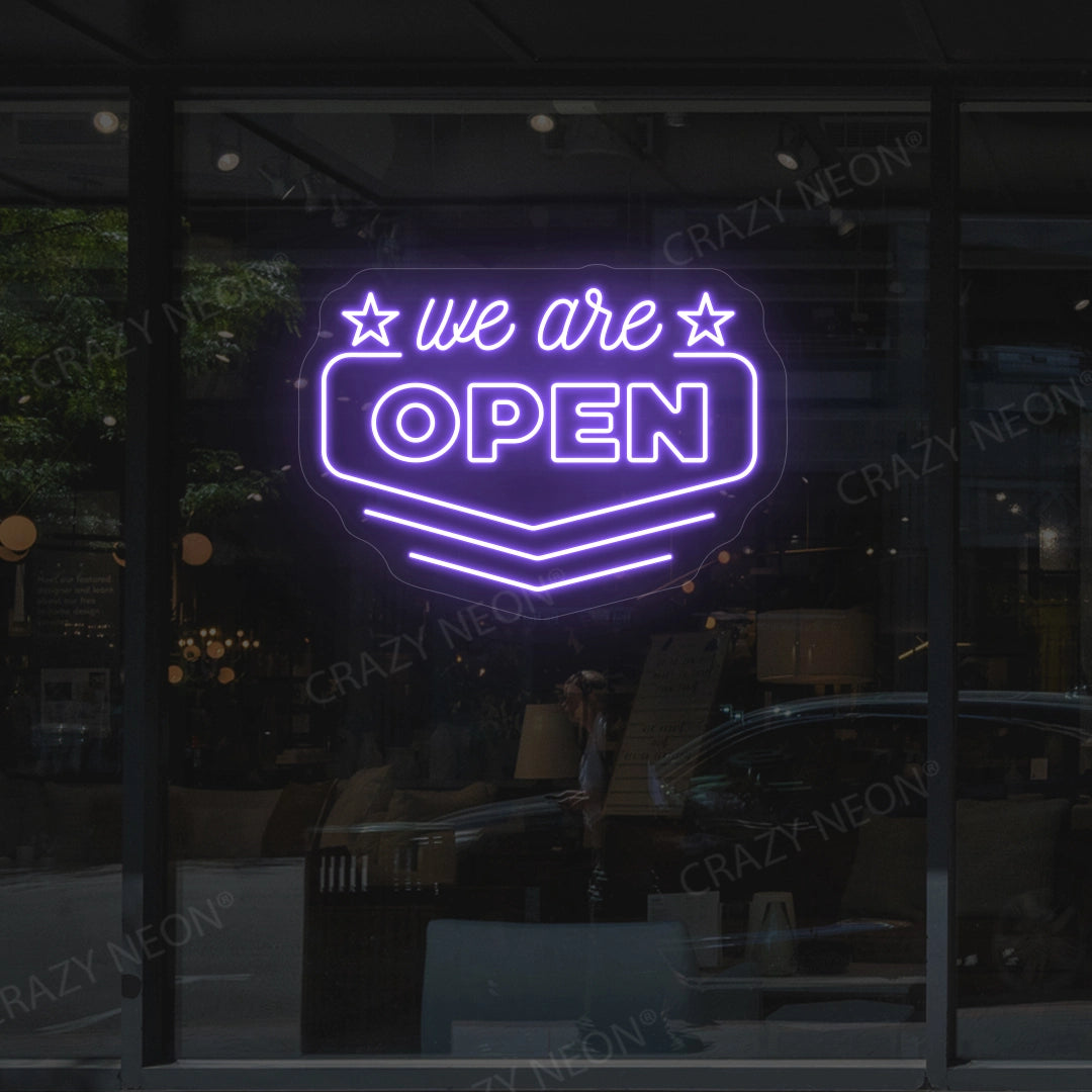 We Are Open Downward Arrow LED Neon Sign