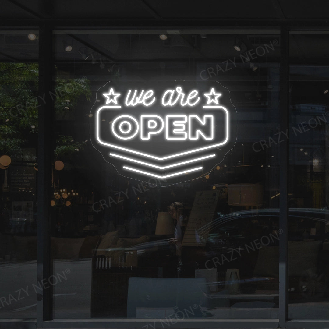 We Are Open Downward Arrow LED Neon Sign