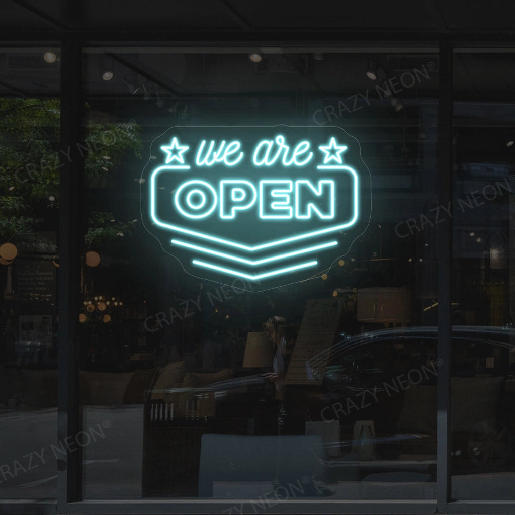 We Are Open Downward Arrow LED Neon Sign