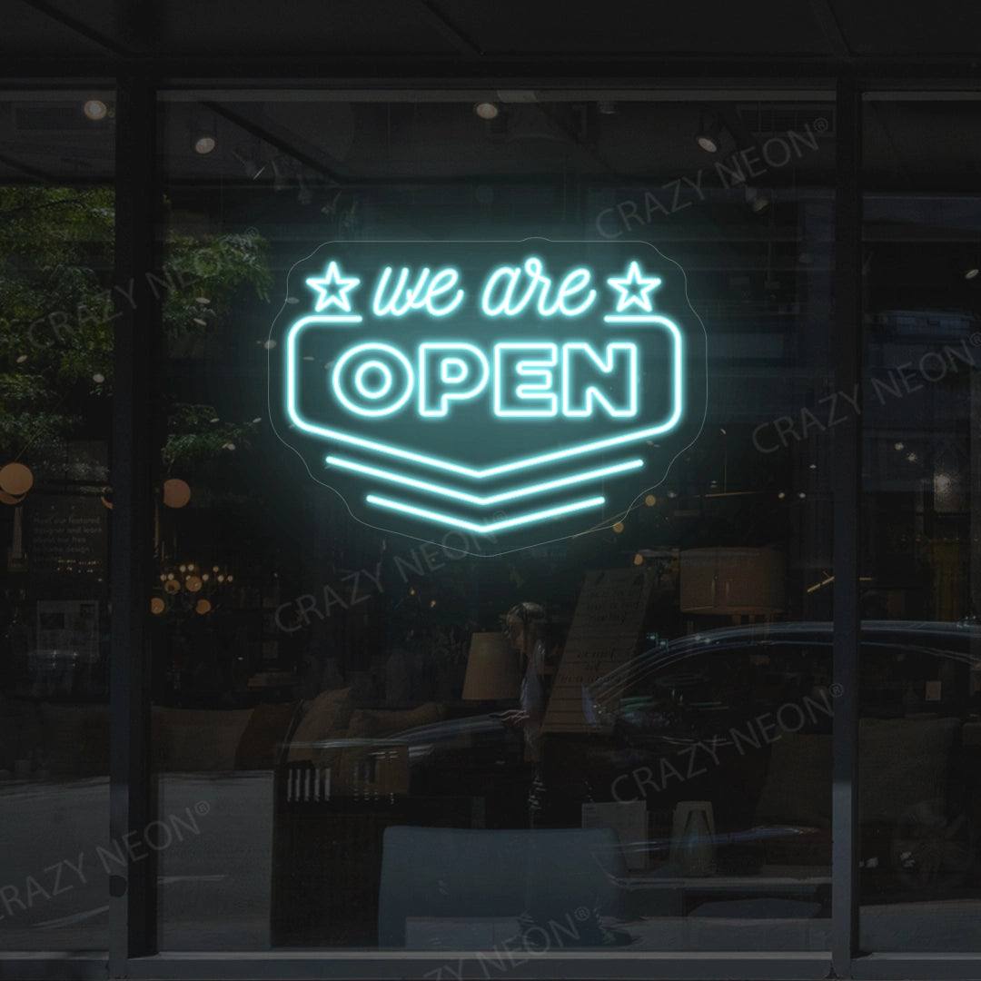 We Are Open Downward Arrow LED Neon Sign