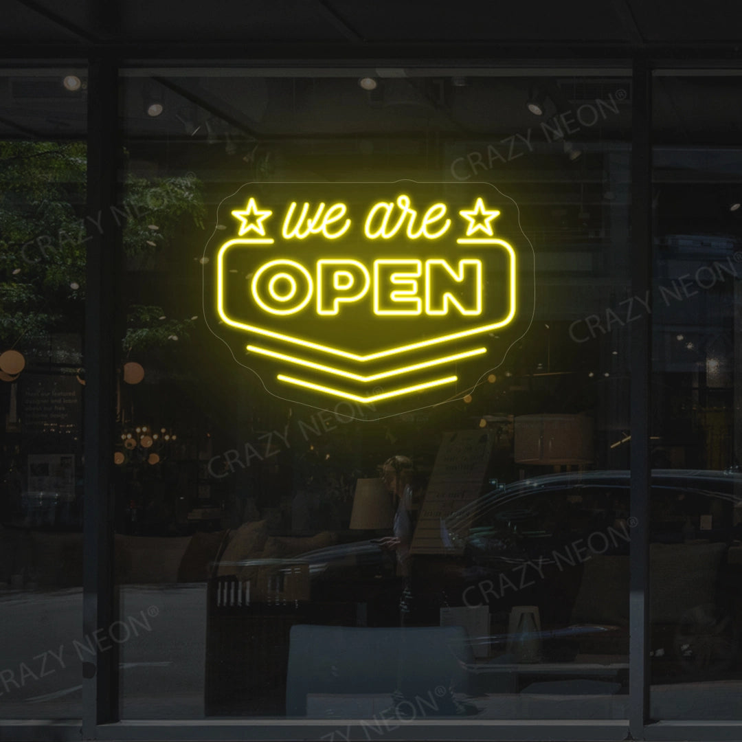 We Are Open Downward Arrow LED Neon Sign