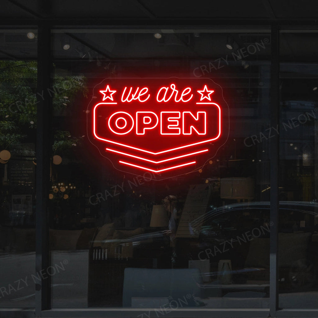 We Are Open Downward Arrow LED Neon Sign