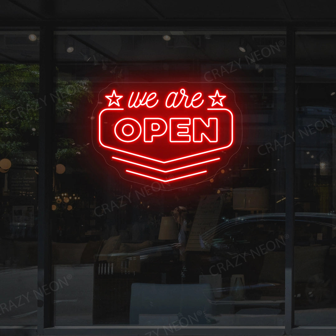 We Are Open Downward Arrow LED Neon Sign