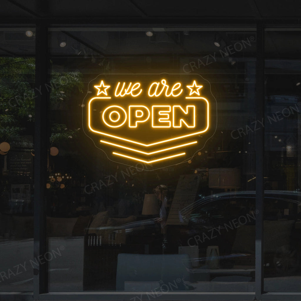 We Are Open Downward Arrow LED Neon Sign
