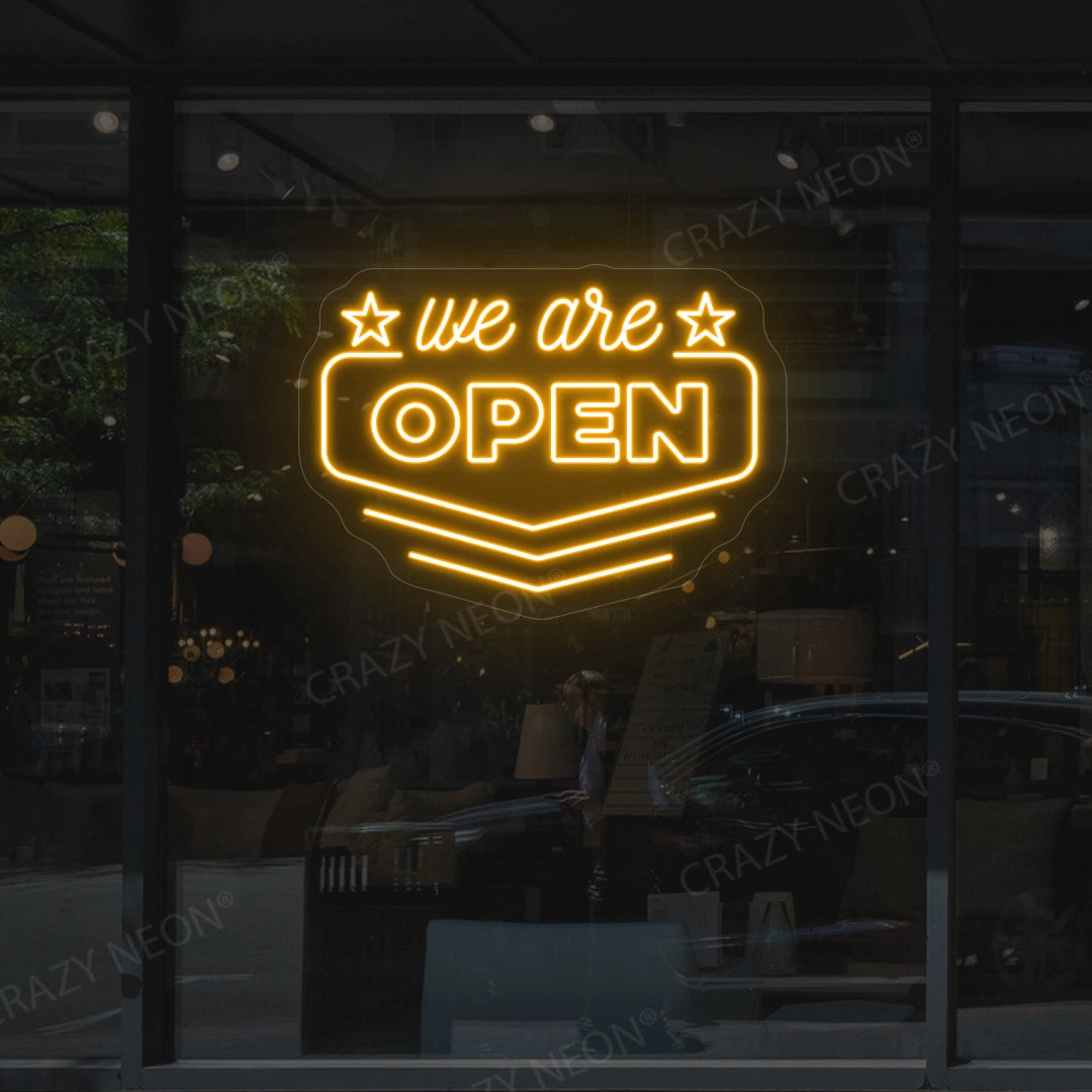 We Are Open Downward Arrow LED Neon Sign