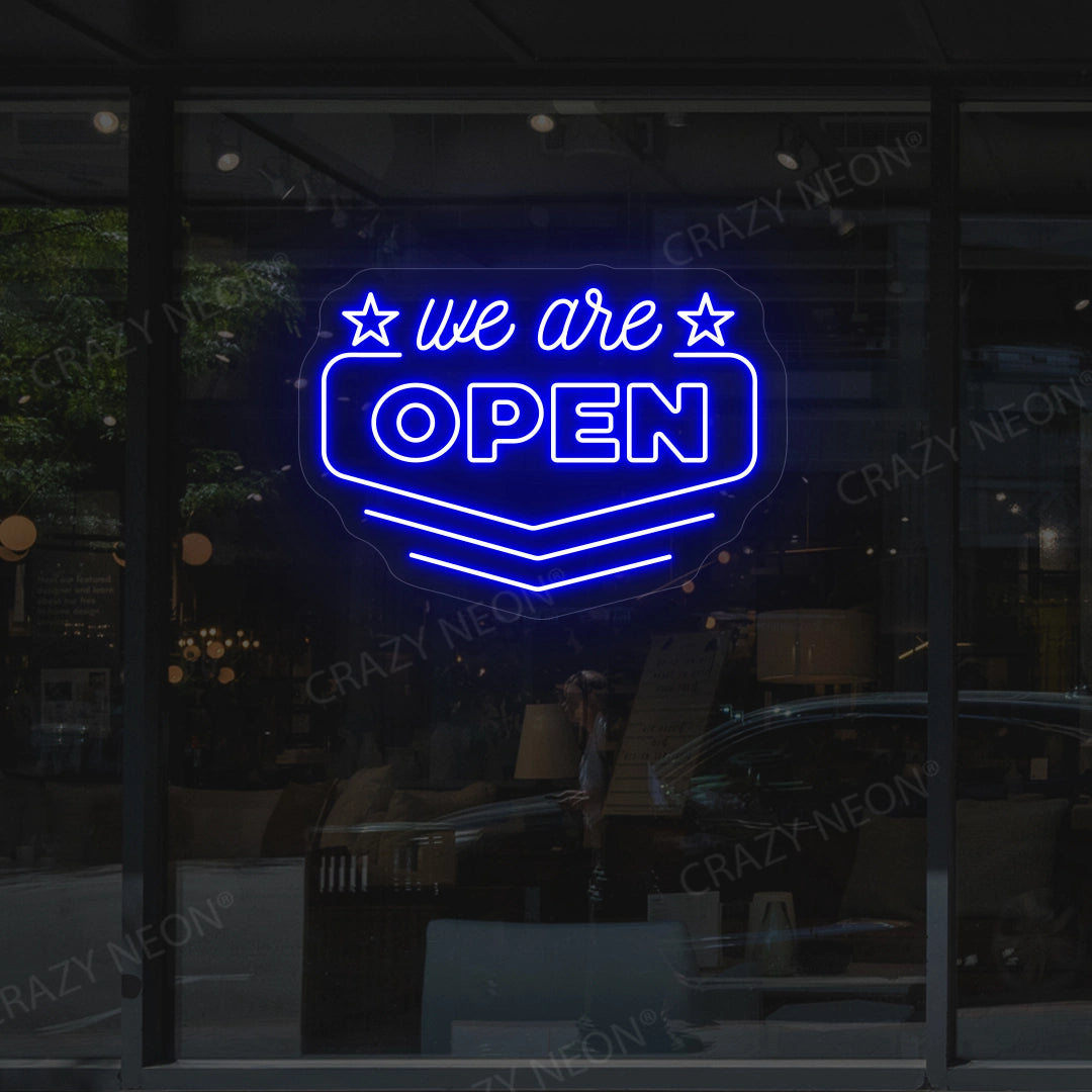 We Are Open Downward Arrow LED Neon Sign