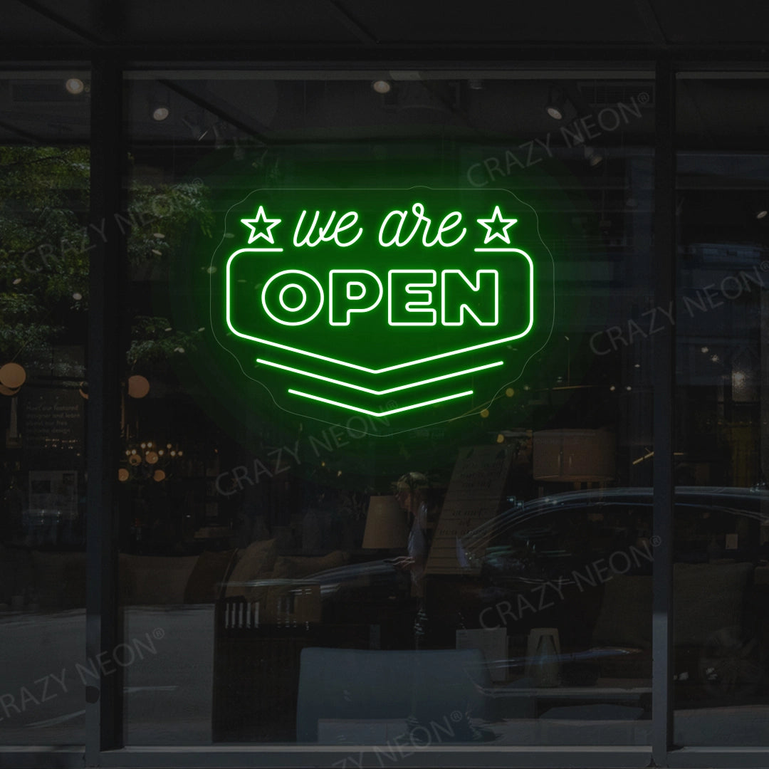 We Are Open Downward Arrow LED Neon Sign