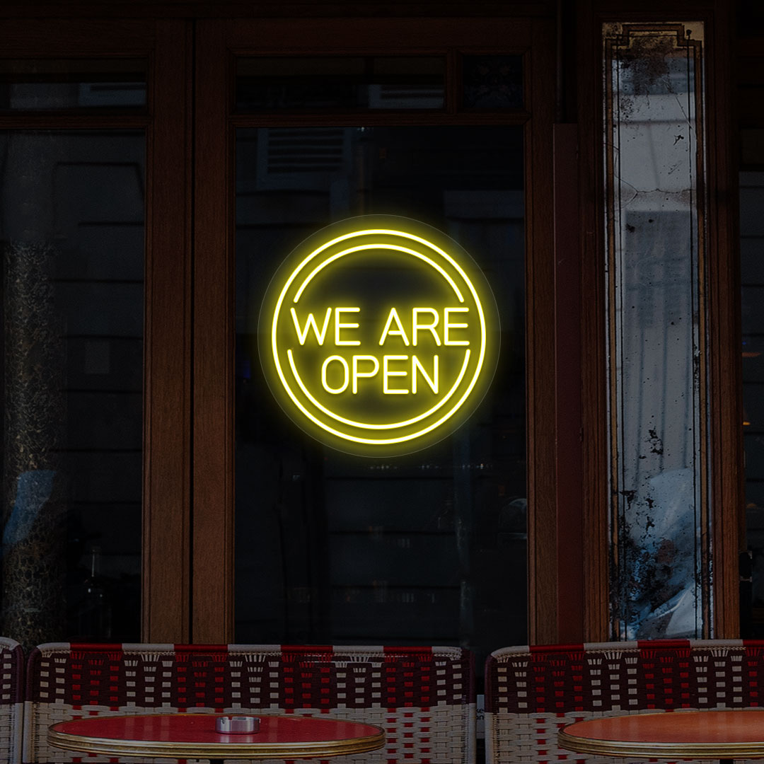 We Are Open LED Neon Sign in Circle