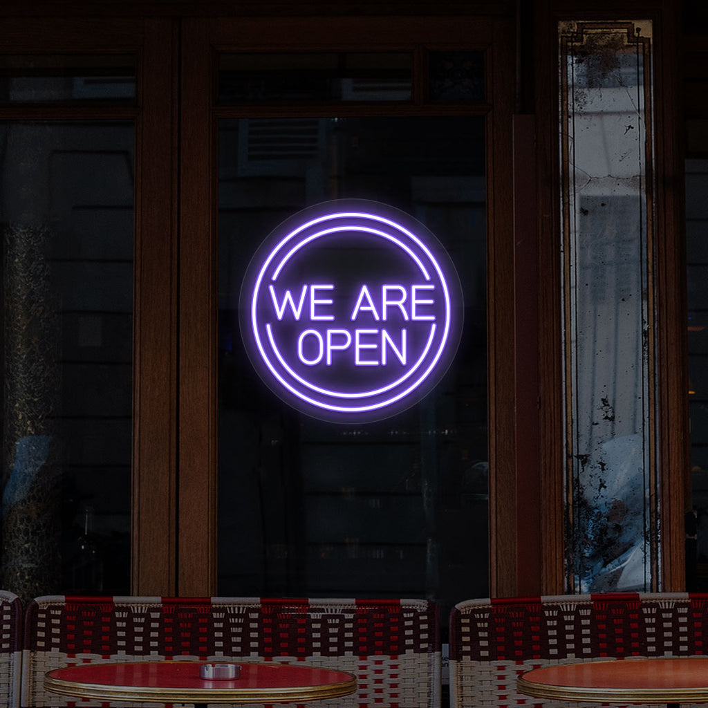 We Are Open LED Neon Sign in Circle
