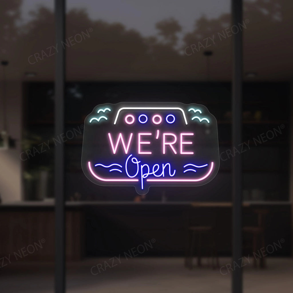 We Are Open Multicolor LED Neon Sign Boat Shape
