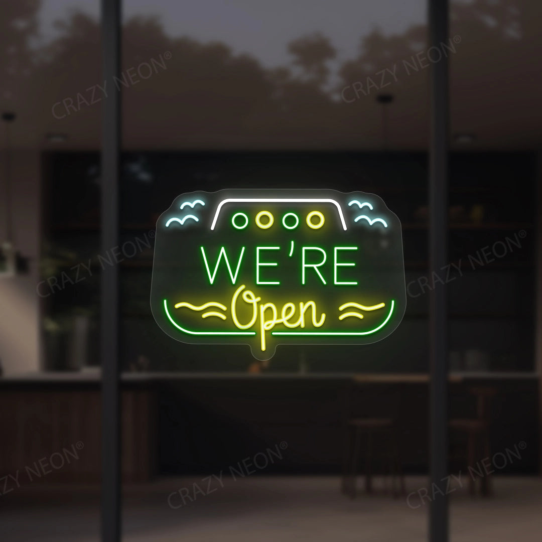 We Are Open Multicolor LED Neon Sign Boat Shape