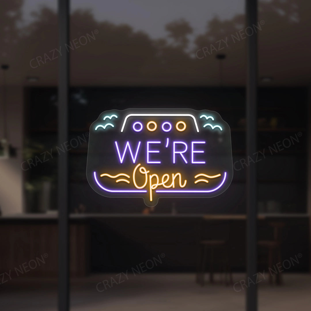 We Are Open Multicolor LED Neon Sign Boat Shape