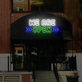 We Are Open Multicolor LED Neon Sign with Horizontal Arrow
