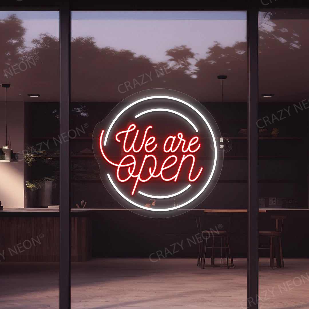 We Are Open Multicolor Round LED Neon Sign