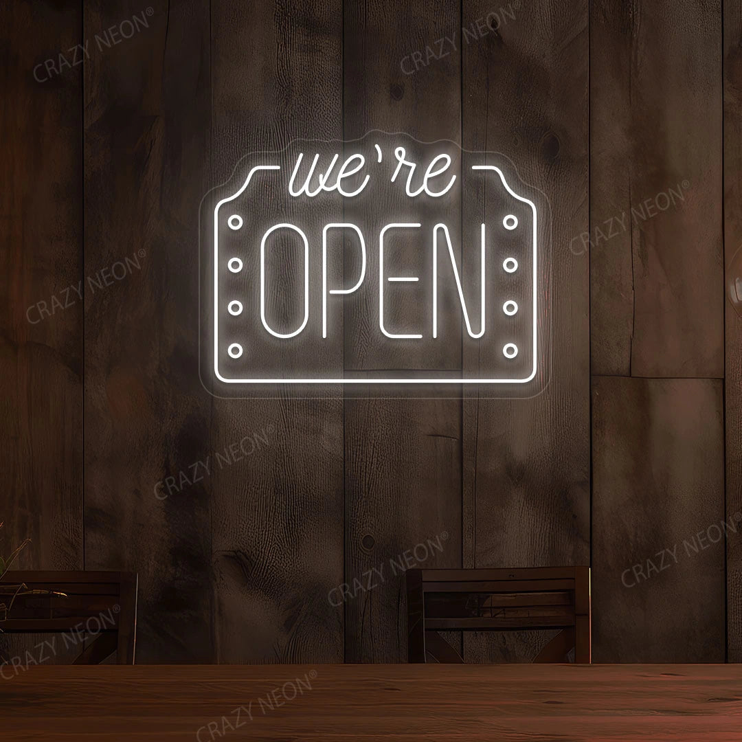 We're Open LED Neon Sign Box Shape