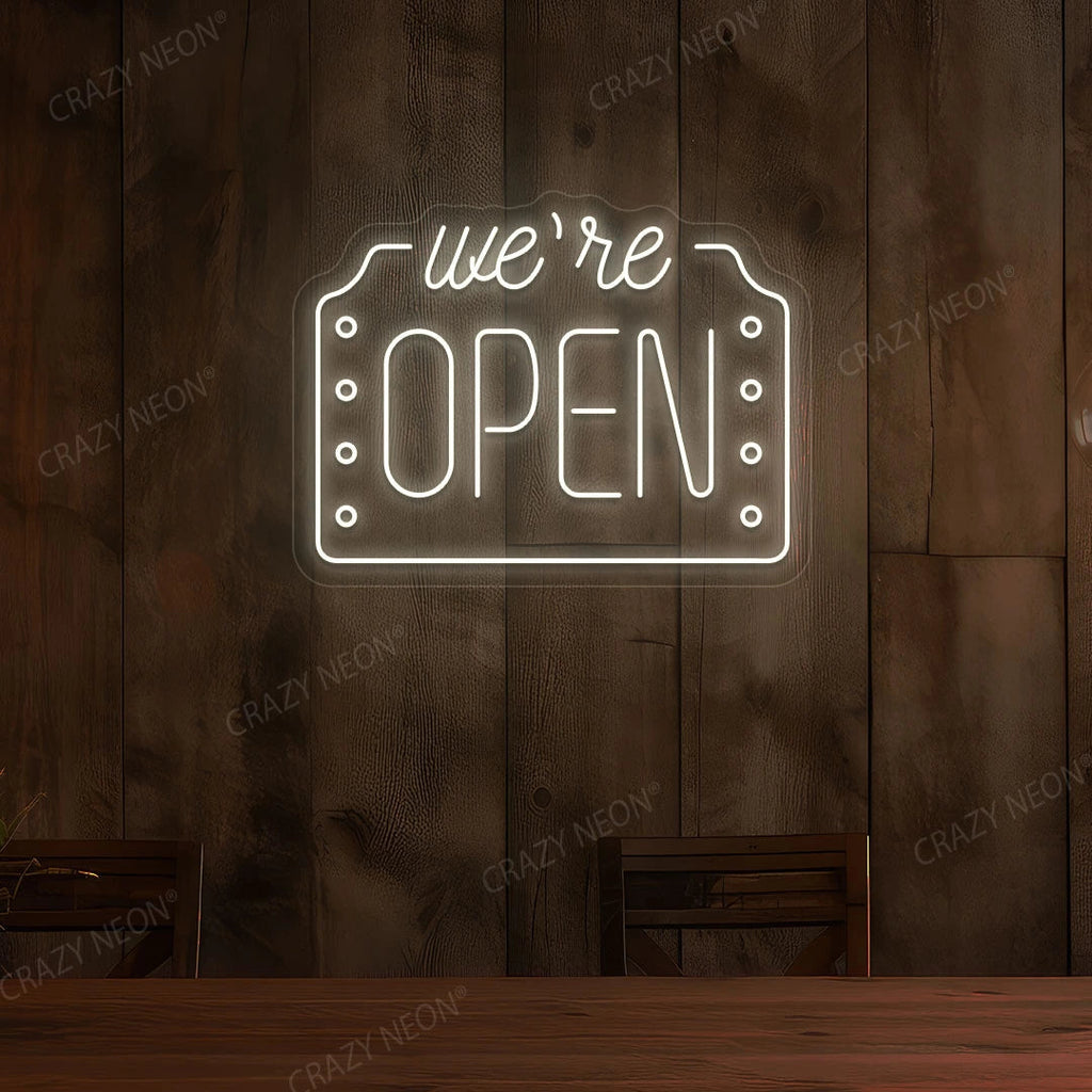 We're Open LED Neon Sign Box Shape