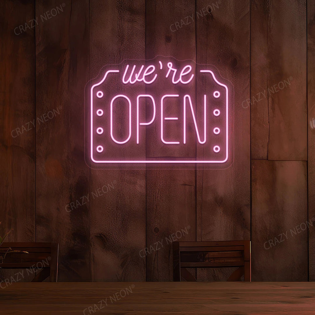 We're Open LED Neon Sign Box Shape