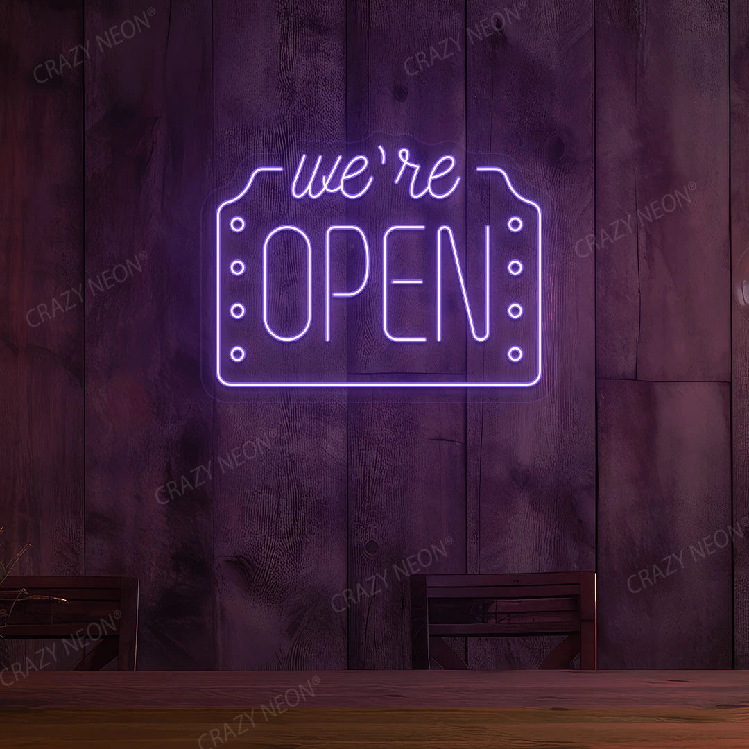 We're Open LED Neon Sign Box Shape