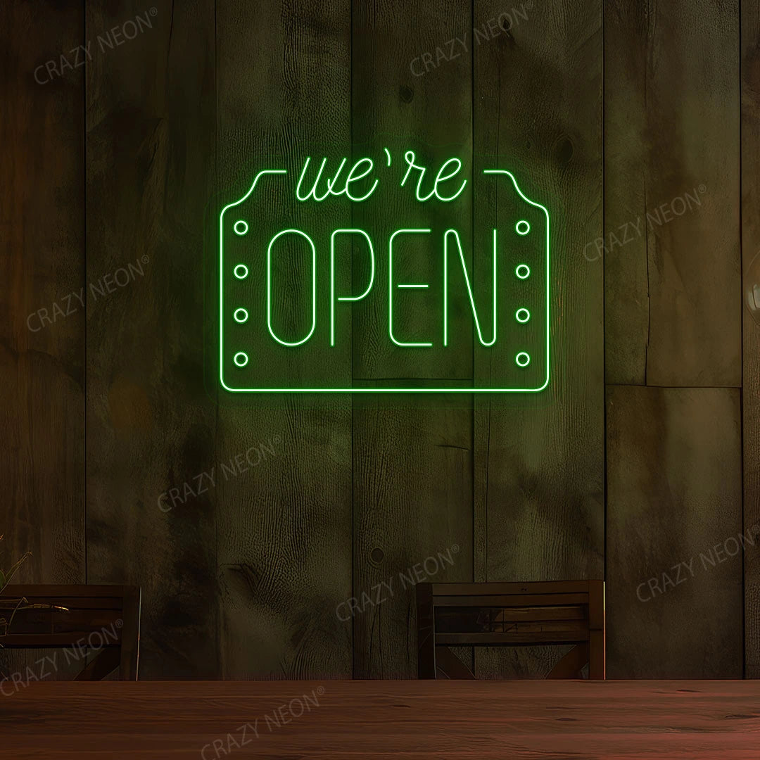 We're Open LED Neon Sign Box Shape