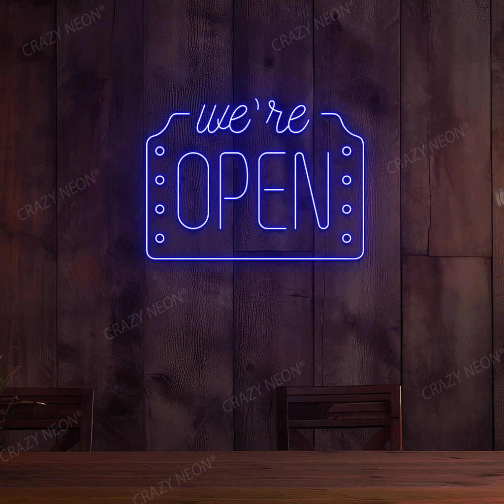 We're Open LED Neon Sign Box Shape