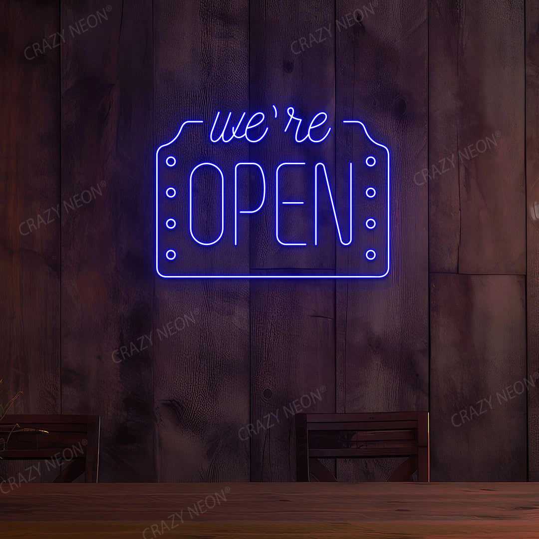 We're Open LED Neon Sign Box Shape