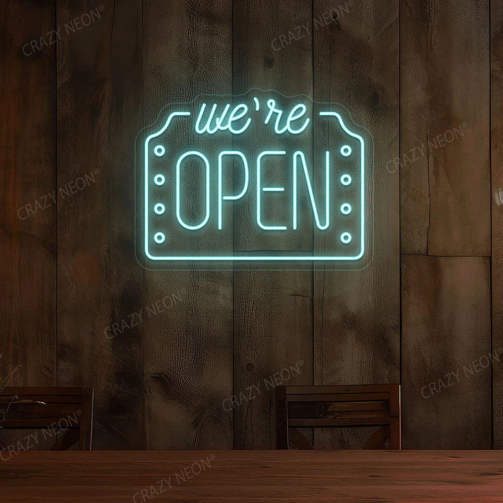 We're Open LED Neon Sign Box Shape