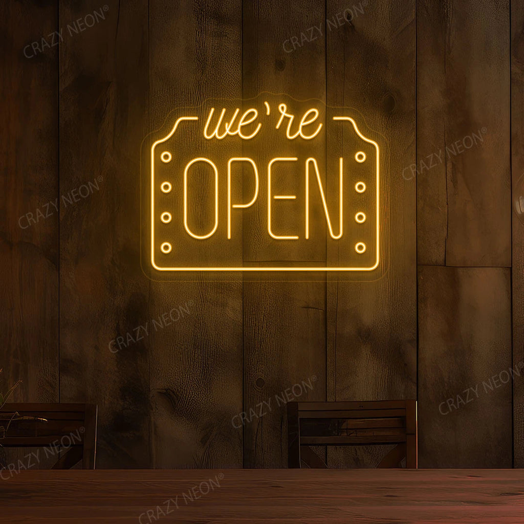 We're Open LED Neon Sign Box Shape