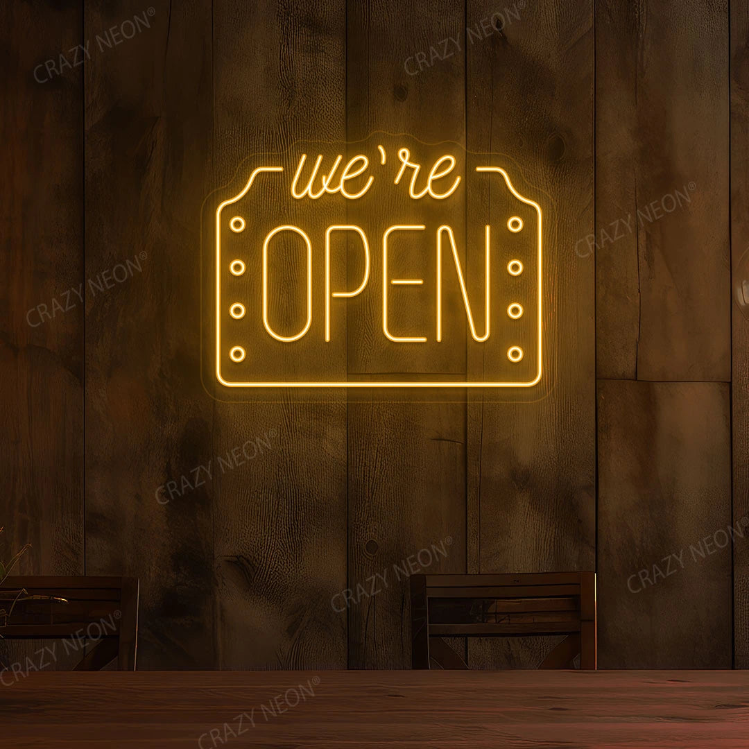 We're Open LED Neon Sign Box Shape