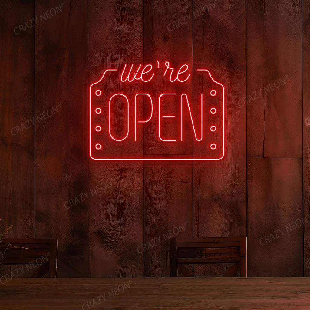 We're Open LED Neon Sign Box Shape