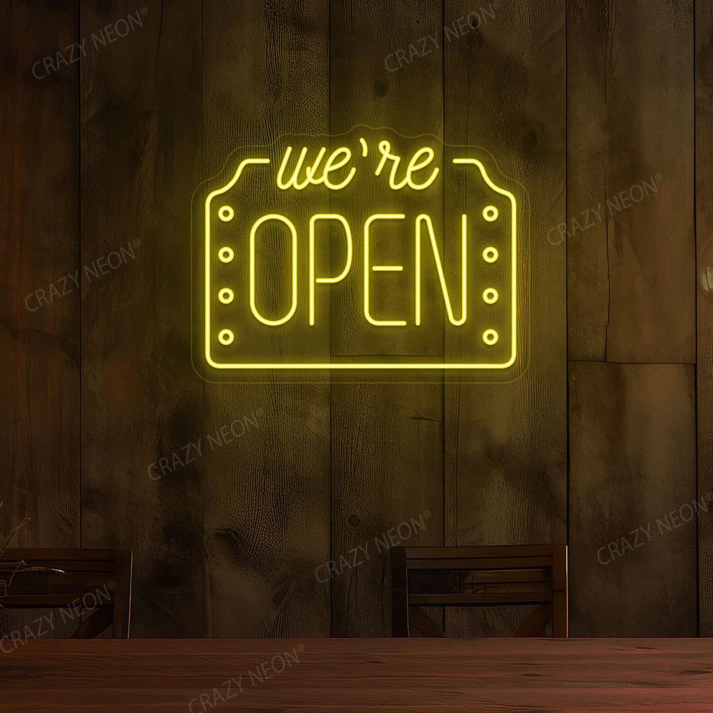 We're Open LED Neon Sign Box Shape