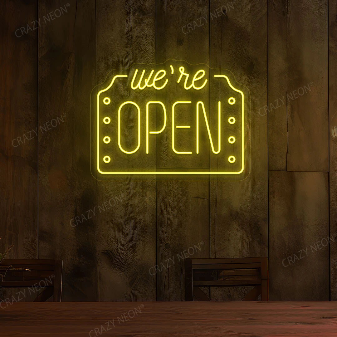 We're Open LED Neon Sign Box Shape