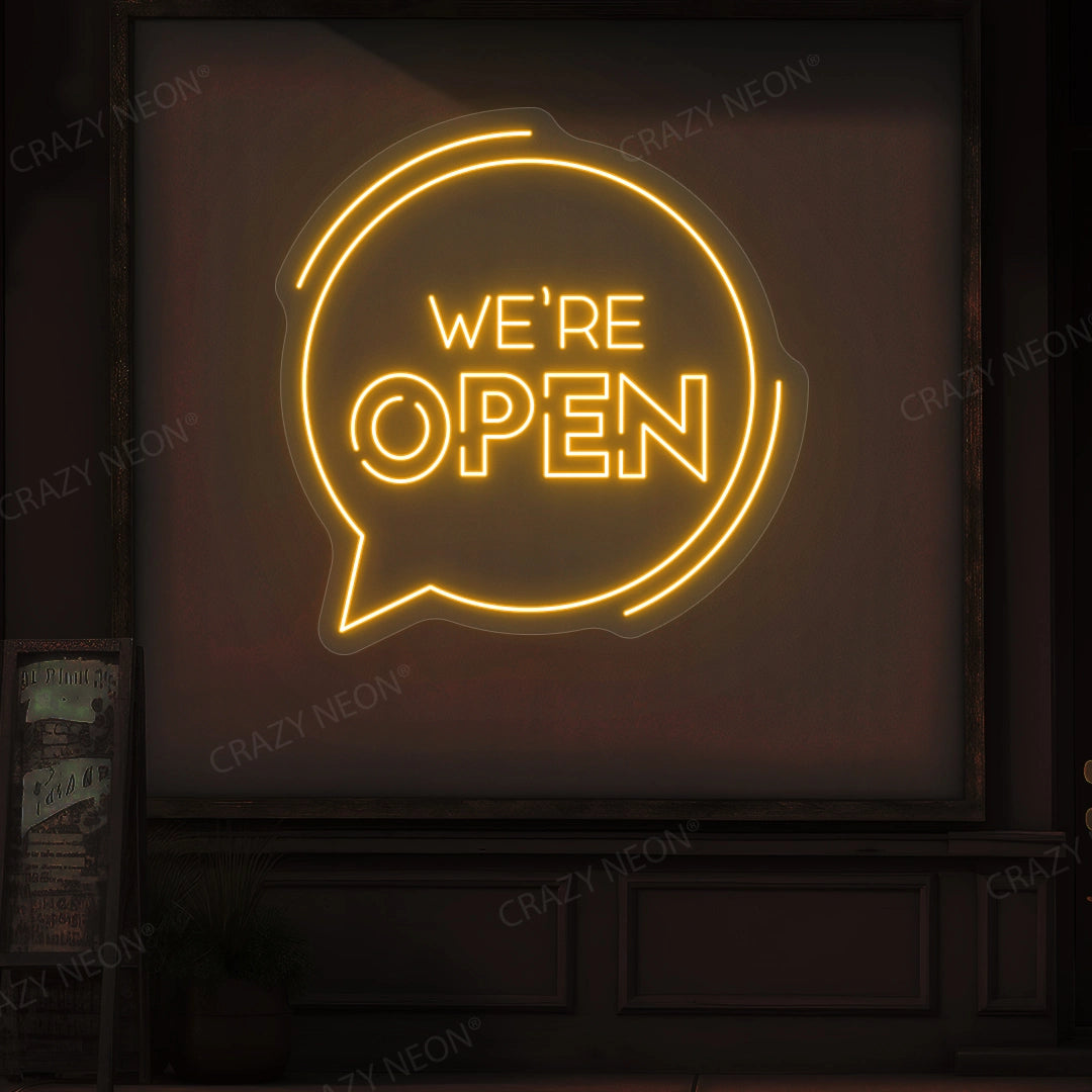 We're Open With Message Icon LED Neon Sign