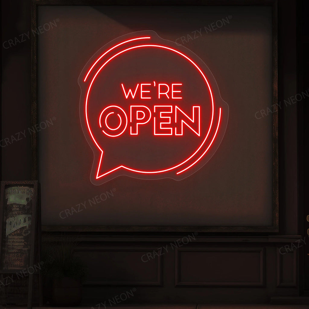 We're Open With Message Icon LED Neon Sign