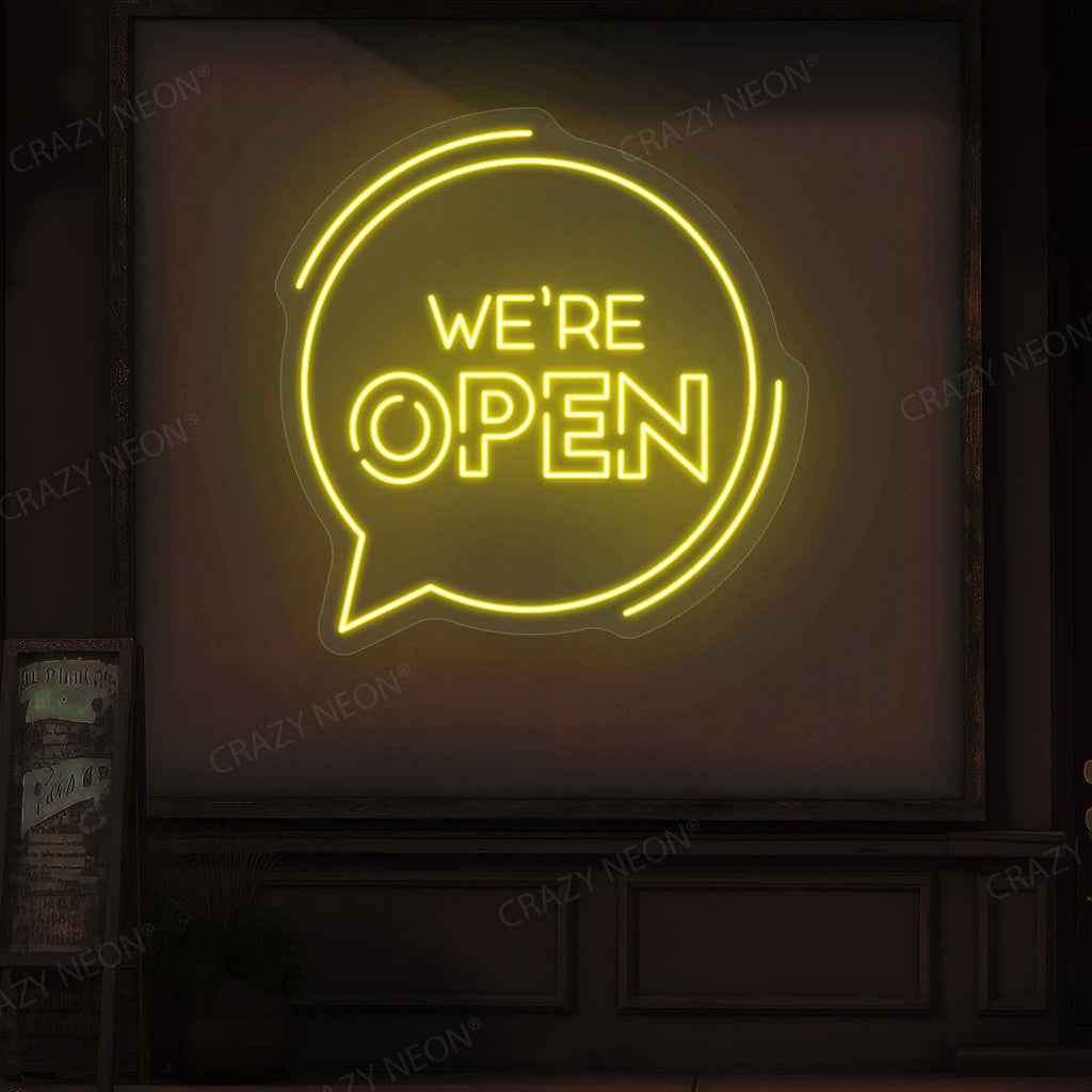 We're Open With Message Icon LED Neon Sign