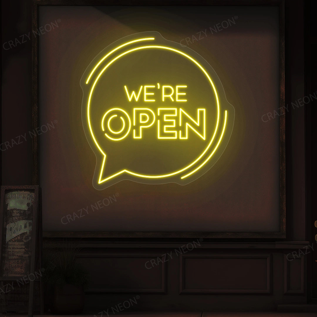 We're Open With Message Icon LED Neon Sign
